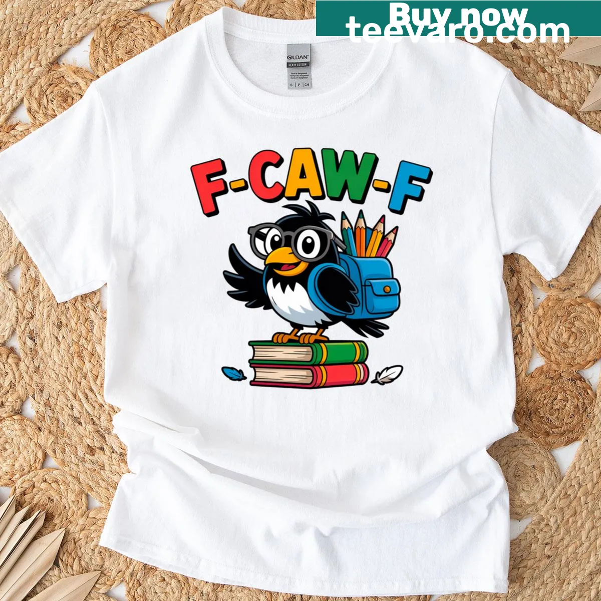 Illustration of a funny black crow on a back to school T-shirt — on a men's t-shirt