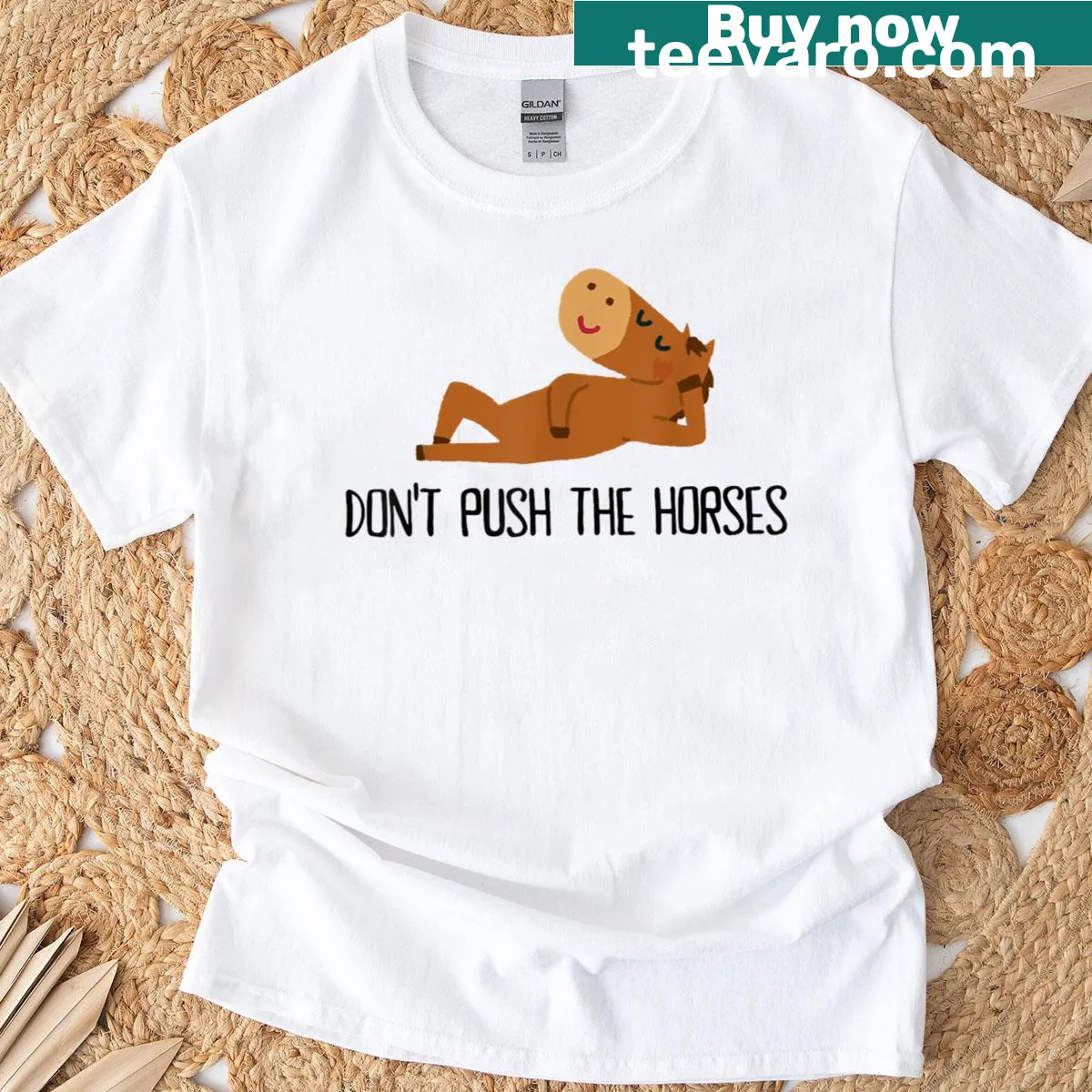 T-shirt with a funny boxing and horse meme graphic — on a men's t-shirt