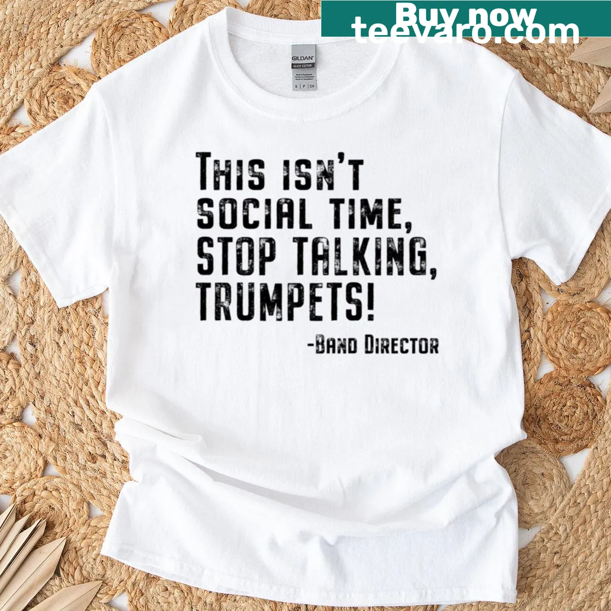 Illustration of trumpets with 'Stop Talking' text for band lovers — on a men's t-shirt