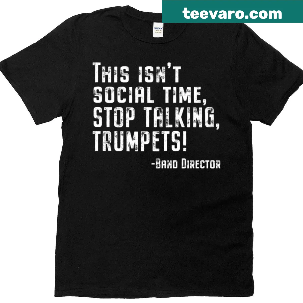 Active shirt with 'Stop Talking' and trumpet graphics for musicians — on a men's t-shirt
