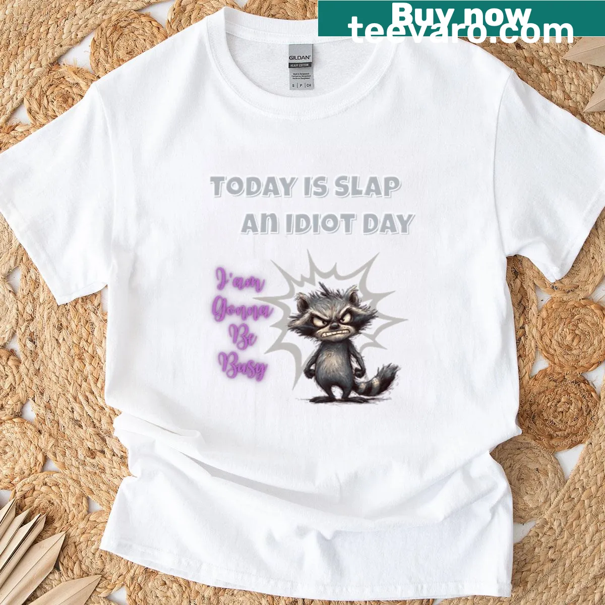 Cartoon raccoon with 'Slap An Idiot Day' text for sarcastic fans — on a men's t-shirt