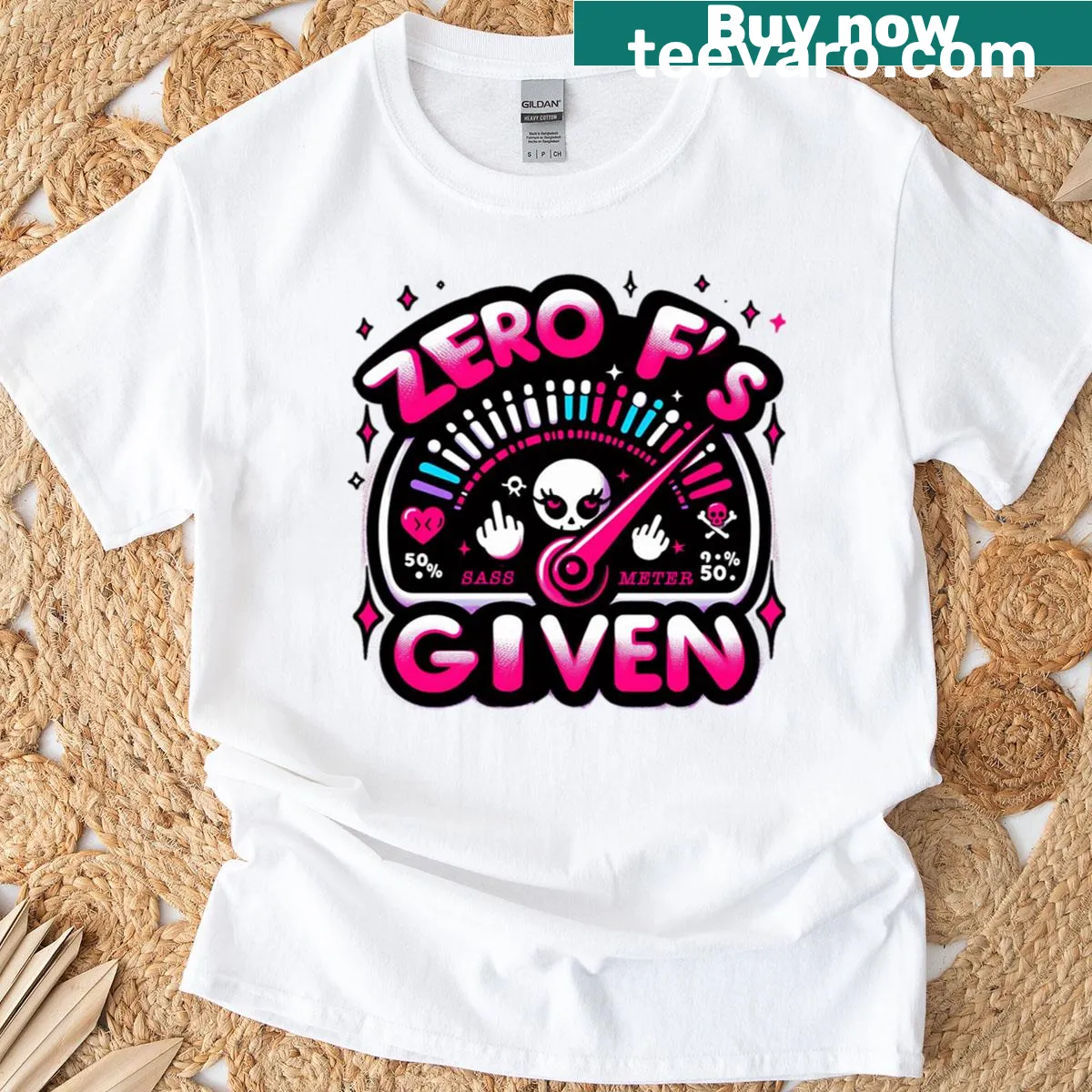Bold t-shirt with humorous 'Zero Fs Given' text design — on a men's t-shirt