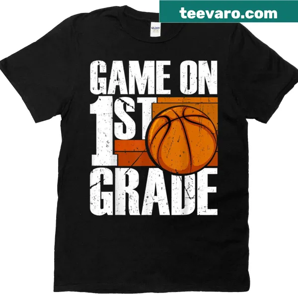 T-shirt with 'Game On' basketball design for 1st graders