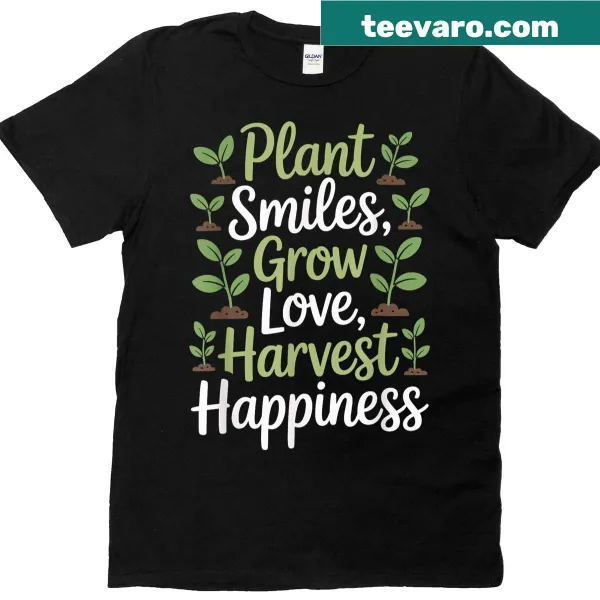 Whimsical gardening T-shirt with a graphic celebrating plant growth