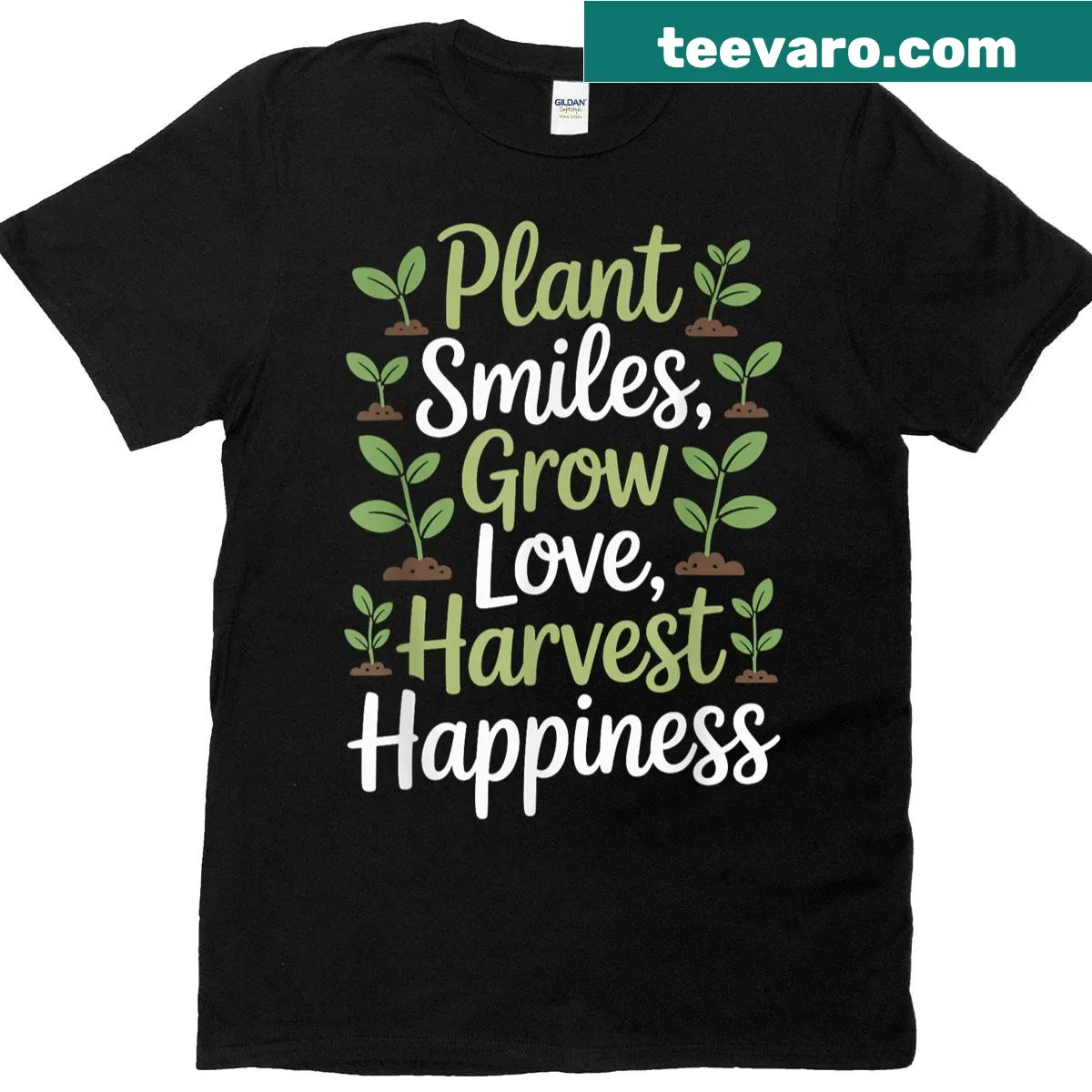 Whimsical gardening T-shirt with a graphic celebrating plant growth — on a men's t-shirt