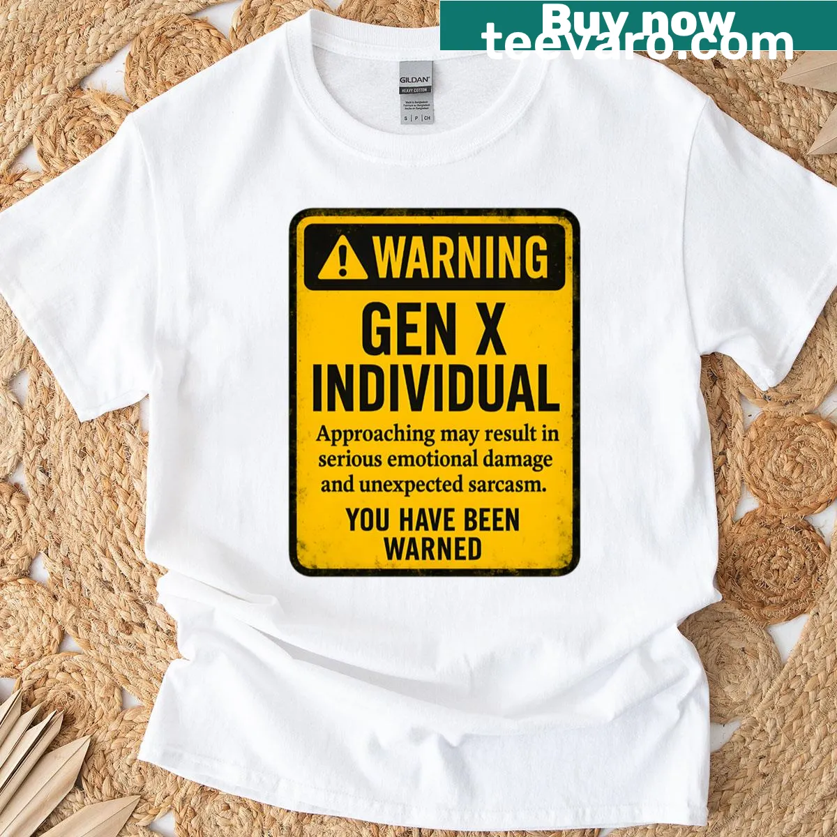 T-shirt with warning phrase for Gen X. — on a men's t-shirt