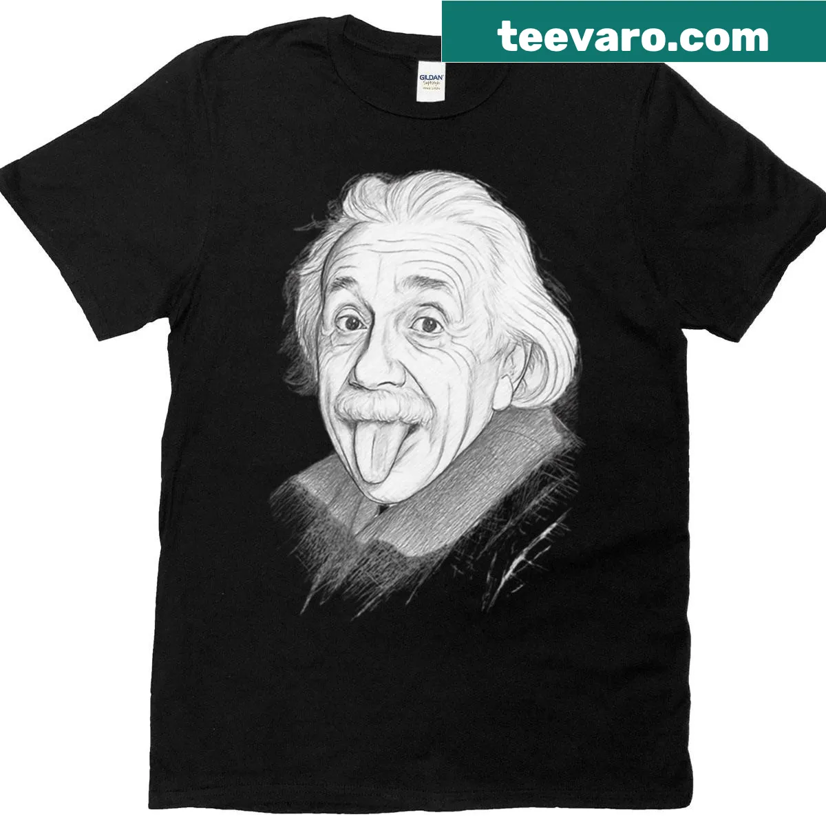 Illustrated t-shirt featuring a playful sketch of Einstein with a clever quote — on a men's t-shirt