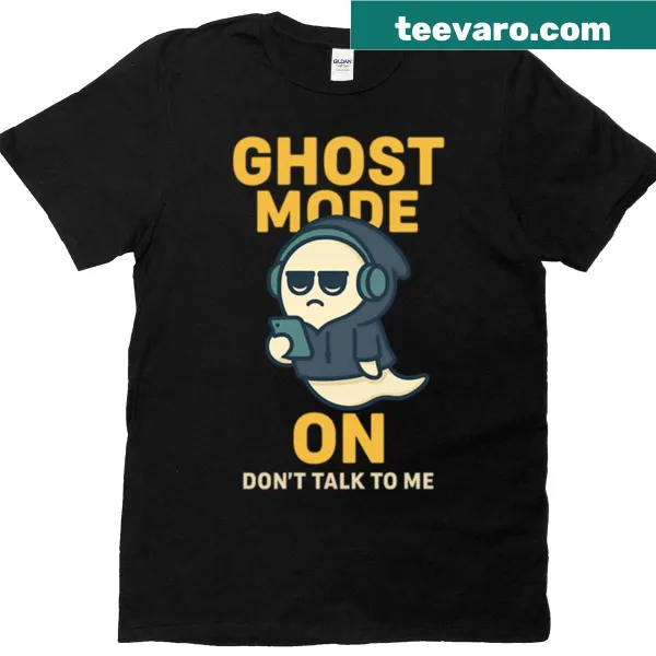 Funny 'Ghost Mode On' t-shirt with playful ghost design