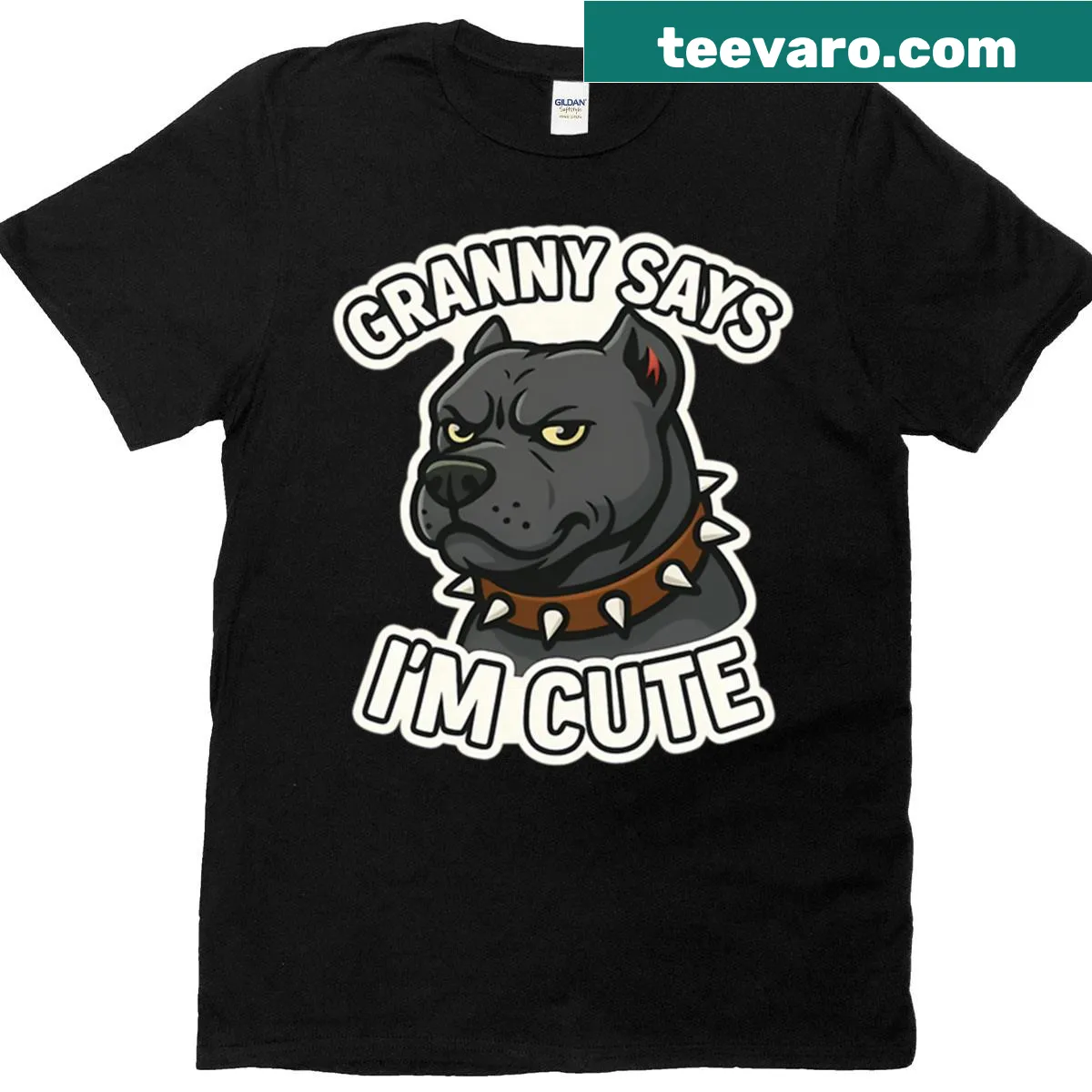 T-shirt with 'Granny Says I'm Cute' pitbull design — on a men's t-shirt