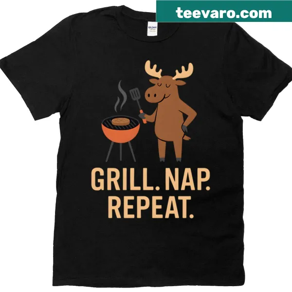 T-shirt with 'Grill Nap Repeat' playful text