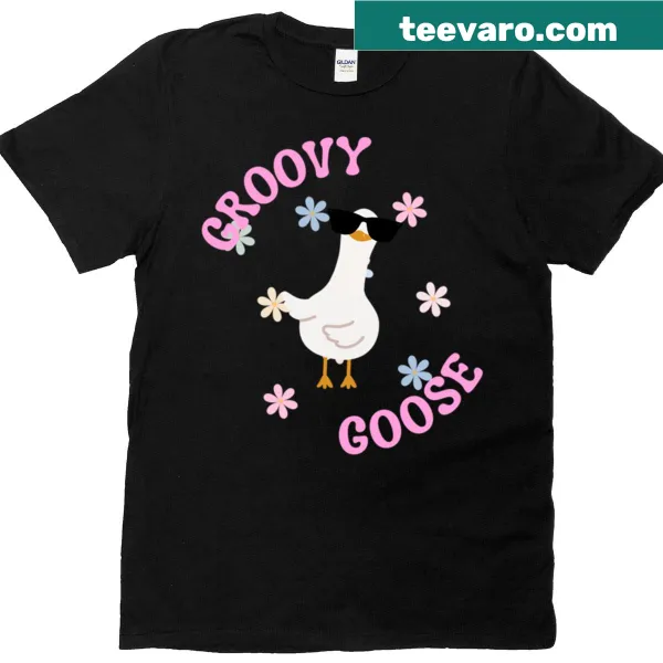 Cartoon graphic of a silly goose on a tee