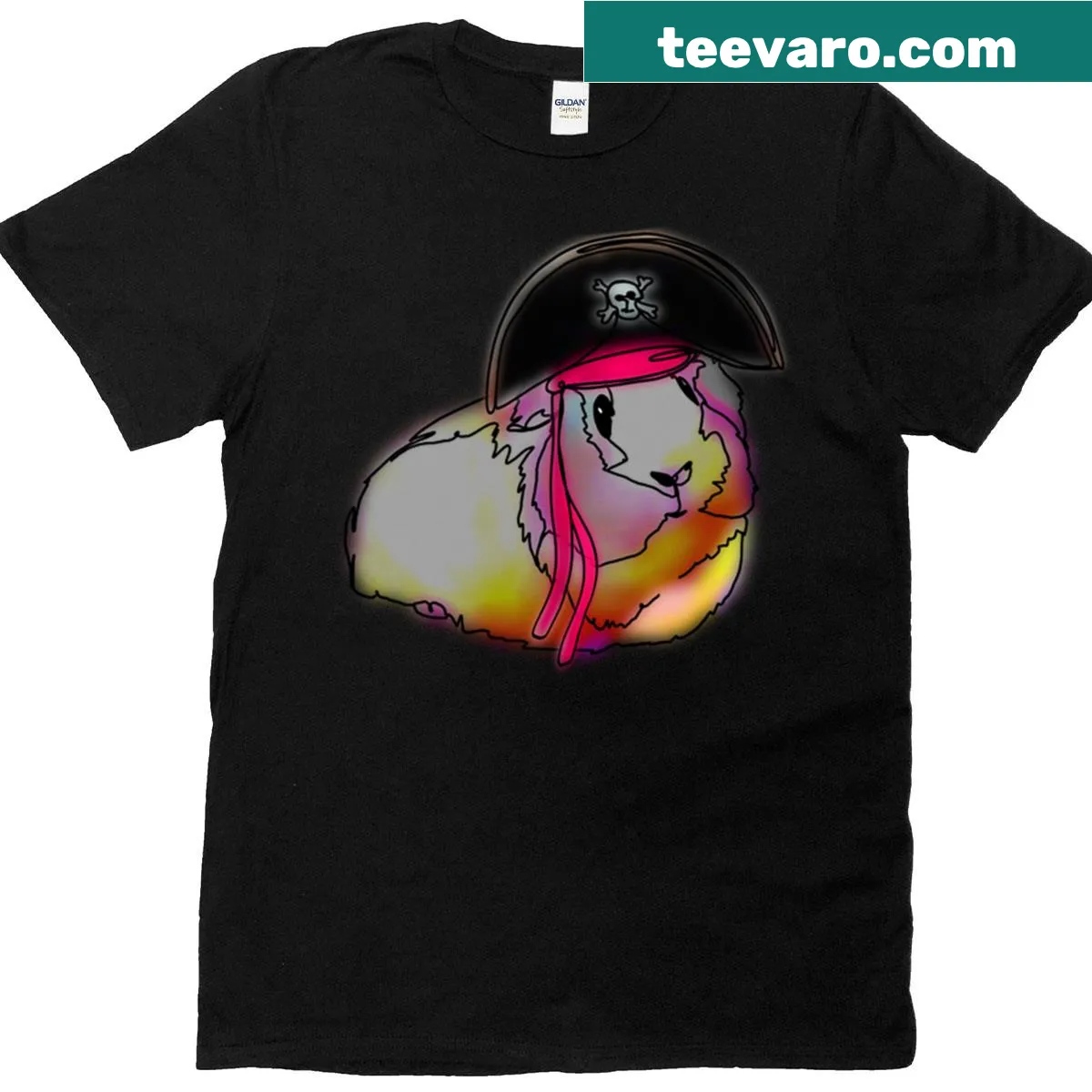 Cute guinea pig in a pirate hat T-shirt — on a men's t-shirt