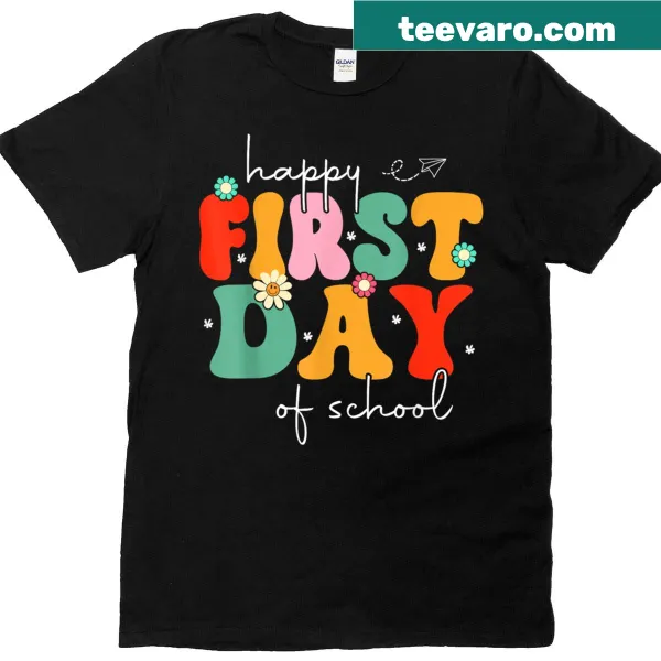 T-shirt celebrating the first day of school with cheerful text