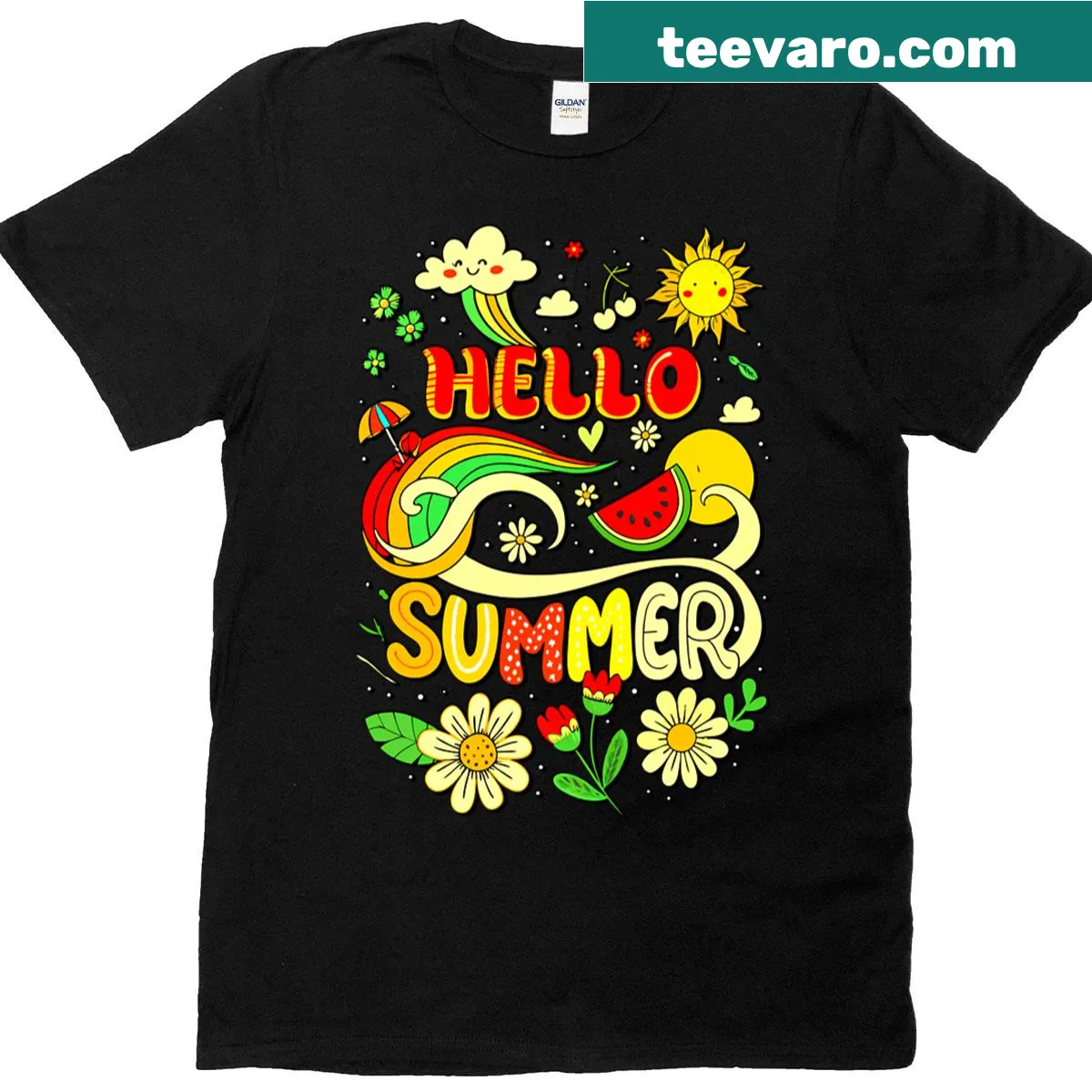 Cartoon sun and beach ball graphic on a T-shirt for summer fun — on a men's t-shirt