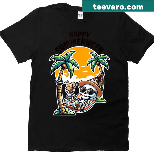 Cartoon skeleton in a hammock graphic on a t-shirt