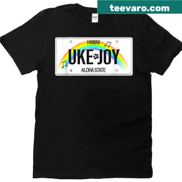 Hawaii-themed T-shirt with rainbow and ukulele graphics