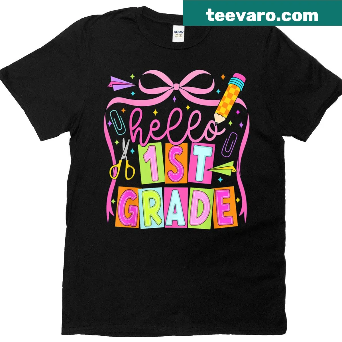 T-shirt with cheerful text celebrating 1st grade vibes — on a men's t-shirt
