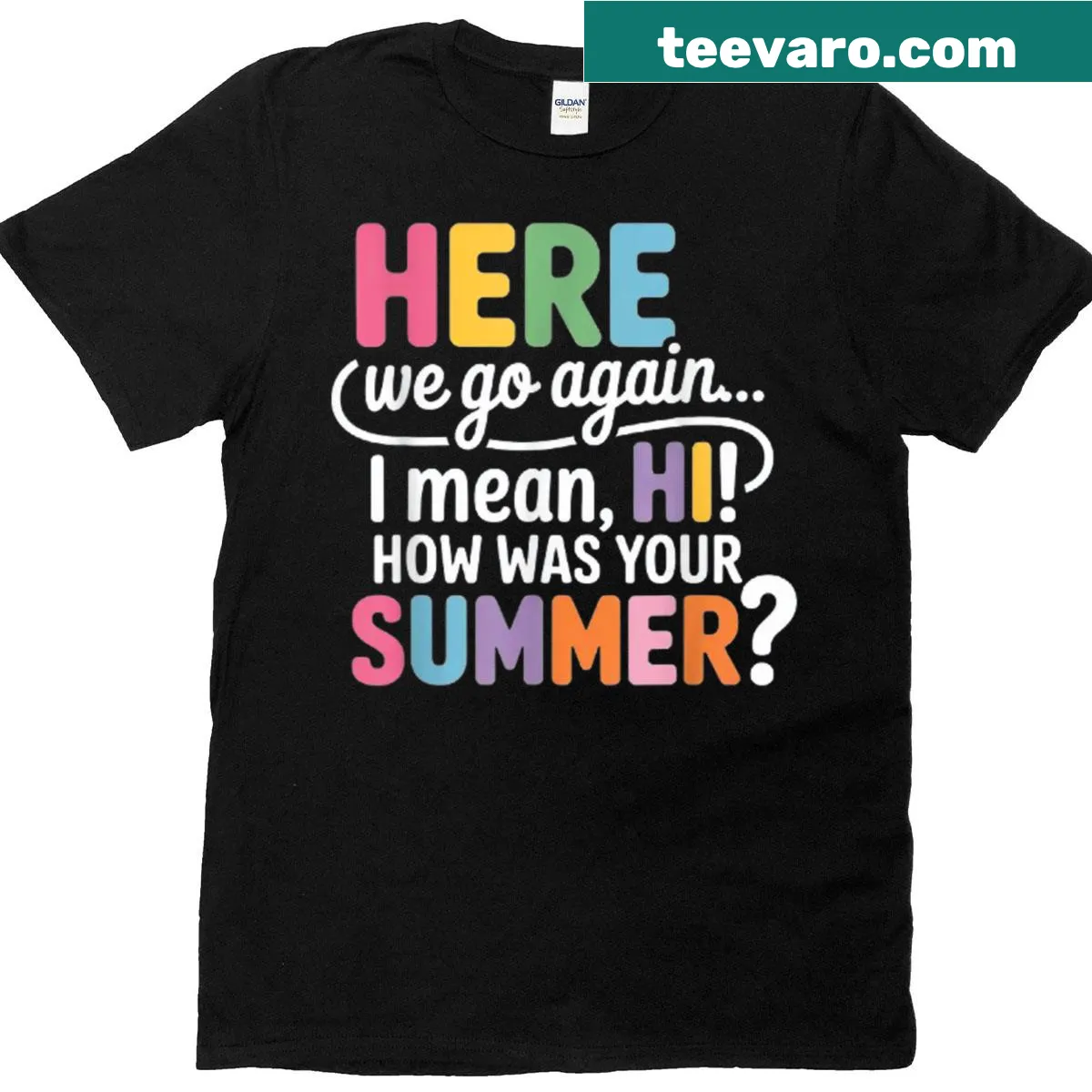 Teacher t-shirt with playful text about summer and returning to school — on a men's t-shirt