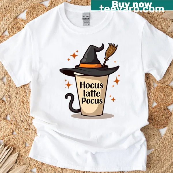 Playful Hocus Latte Pocus graphic on an oversized T-shirt
