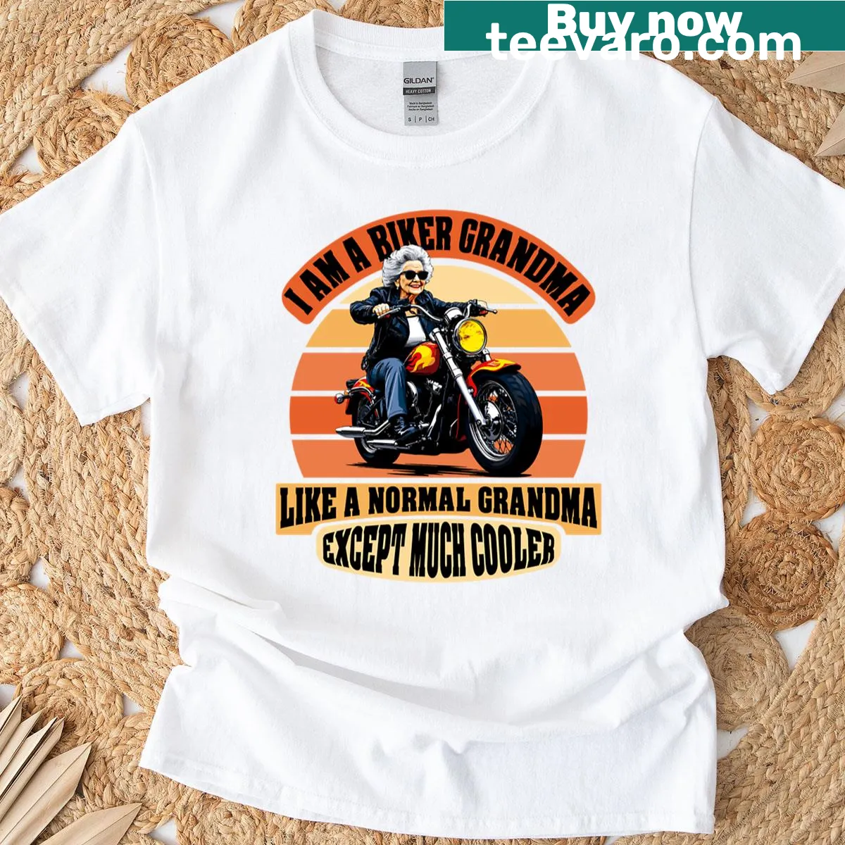 Motorcycle-themed t-shirt for biker grandmas — on a men's t-shirt