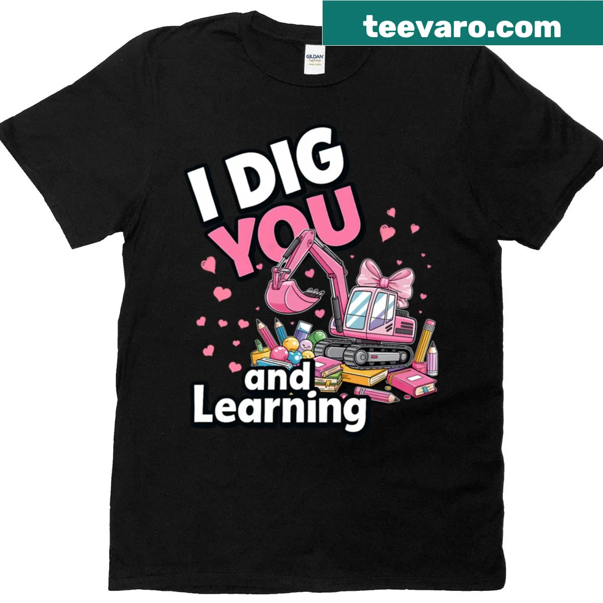 Cute excavator illustration on a back-to-school t-shirt. — on a men's t-shirt