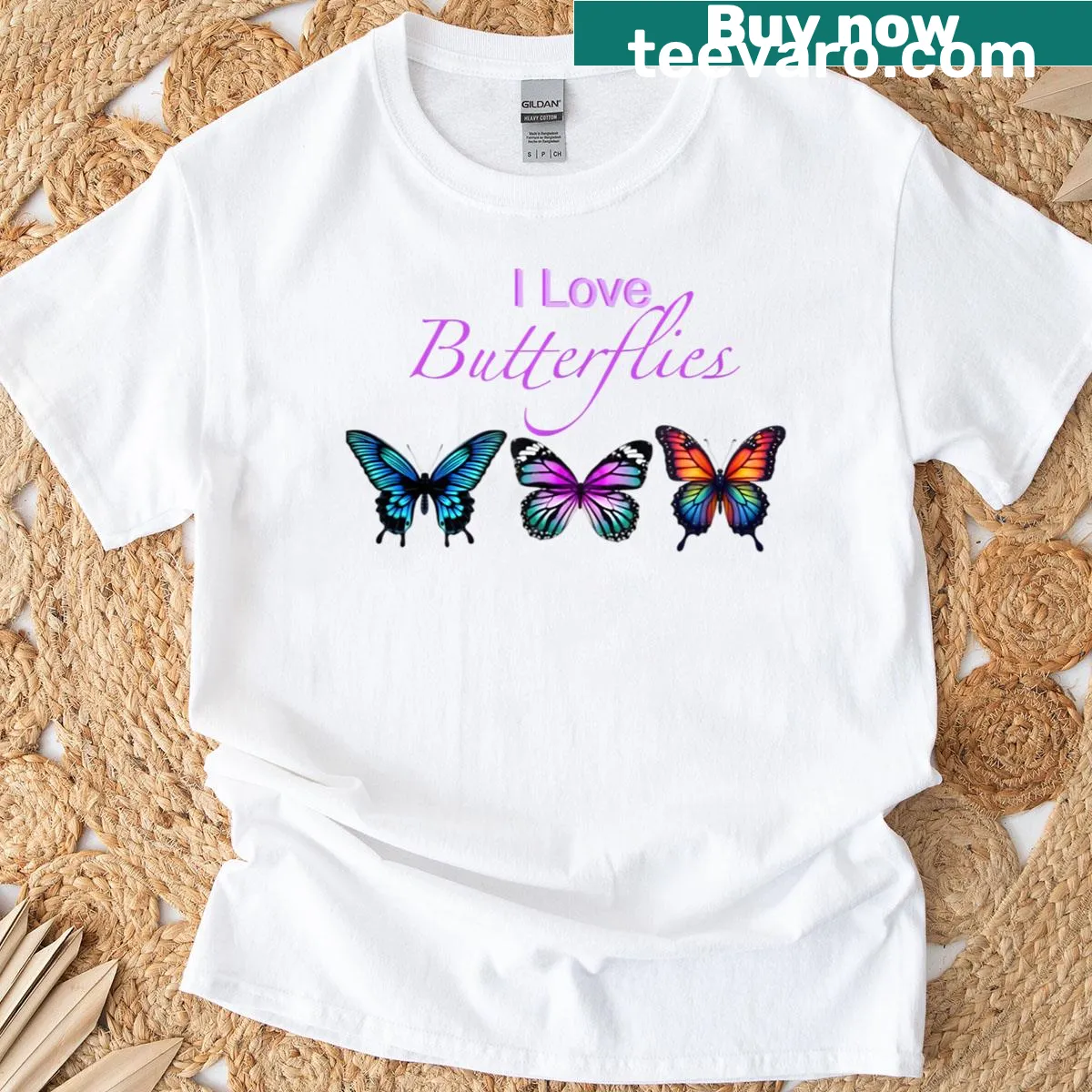 Cute t-shirt with butterflies and text I Love Butterflies. — on a men's t-shirt