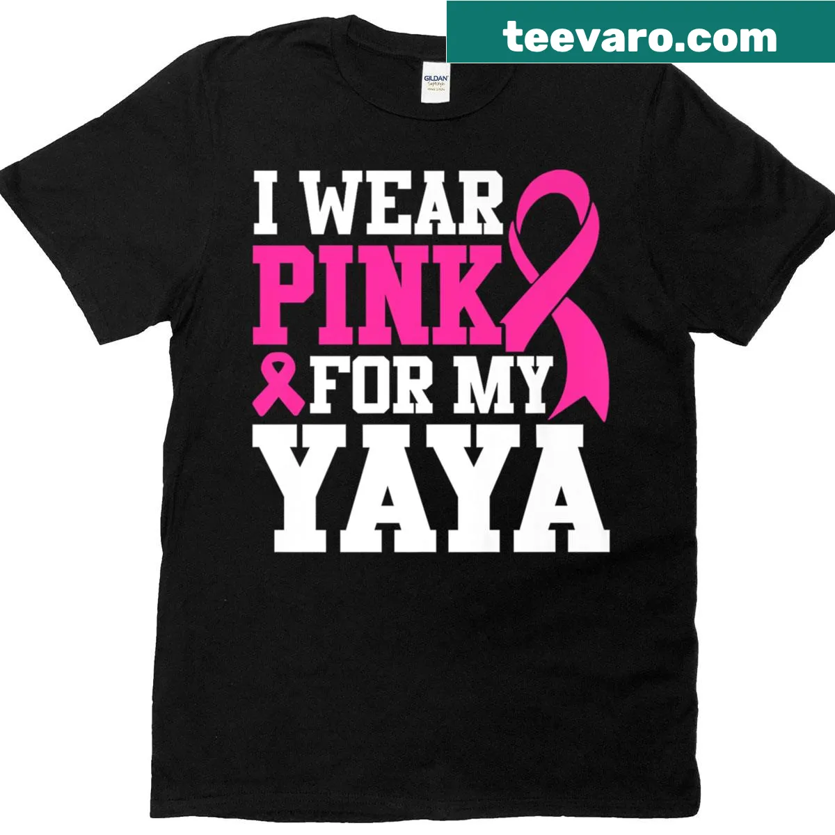 Pink t-shirt with the message honoring a Yaya for breast cancer awareness — on a men's t-shirt