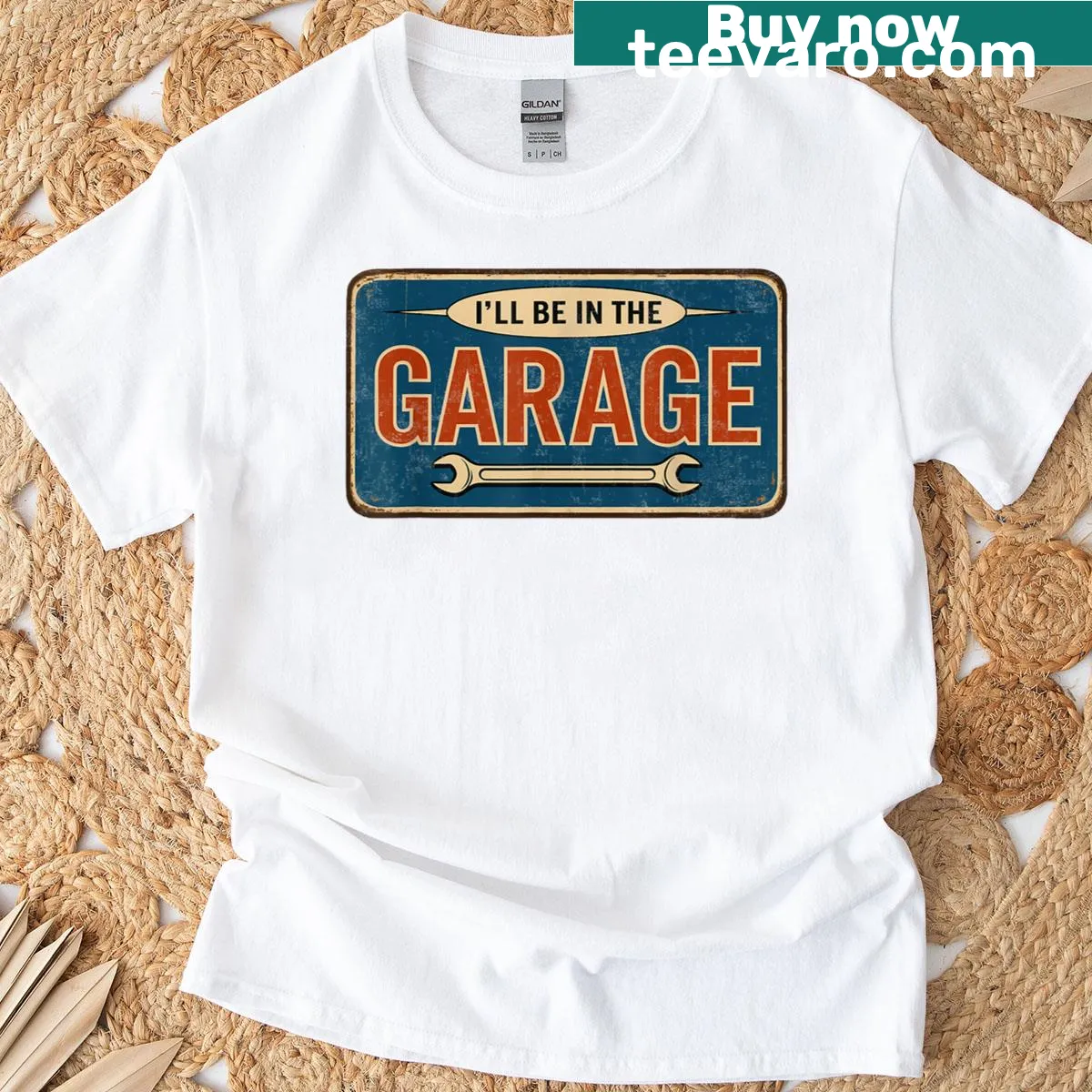 Funny mechanic shirt with garage-themed graphic — on a men's t-shirt