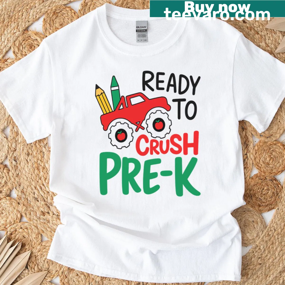 T-shirt with monster truck graphic and 'I'm Ready To Crush Prek' text — on a men's t-shirt