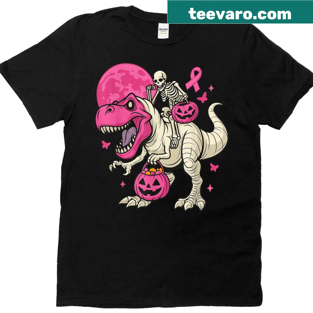 Cute dinosaur graphic for breast cancer awareness T-shirt — on a men's t-shirt