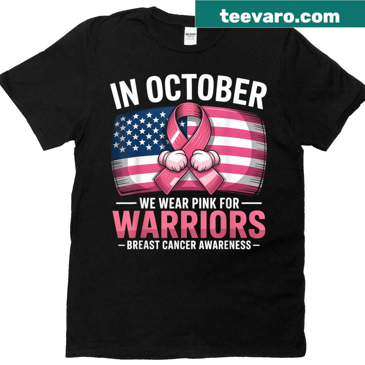 Inspiring t-shirt promoting breast cancer awareness for warriors with pink text — on a men's t-shirt