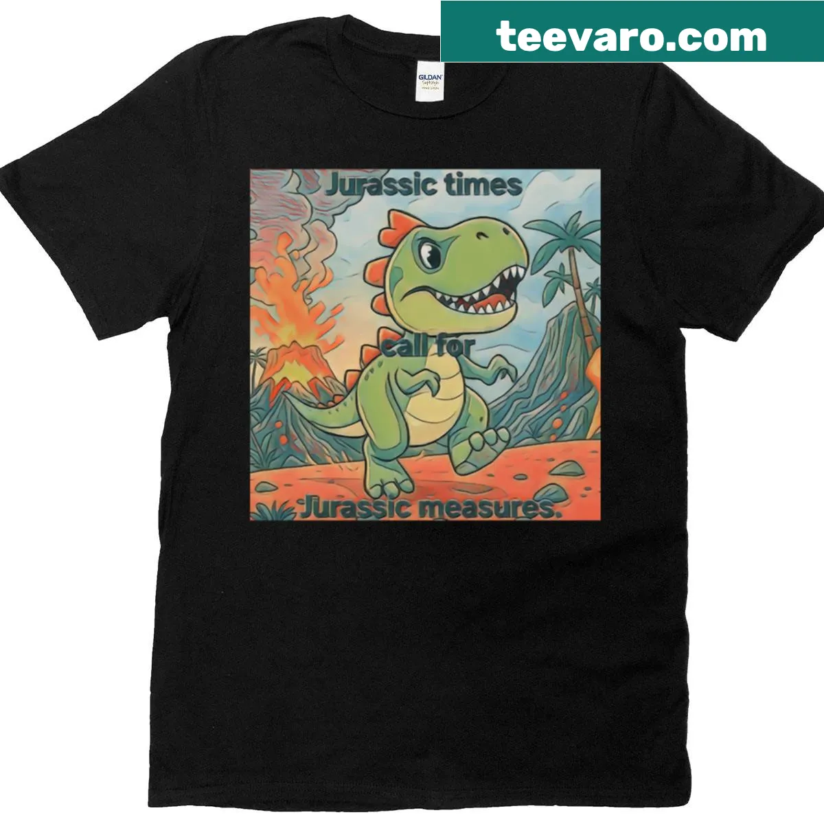 Funny Jurassic-themed text design — on a men's t-shirt