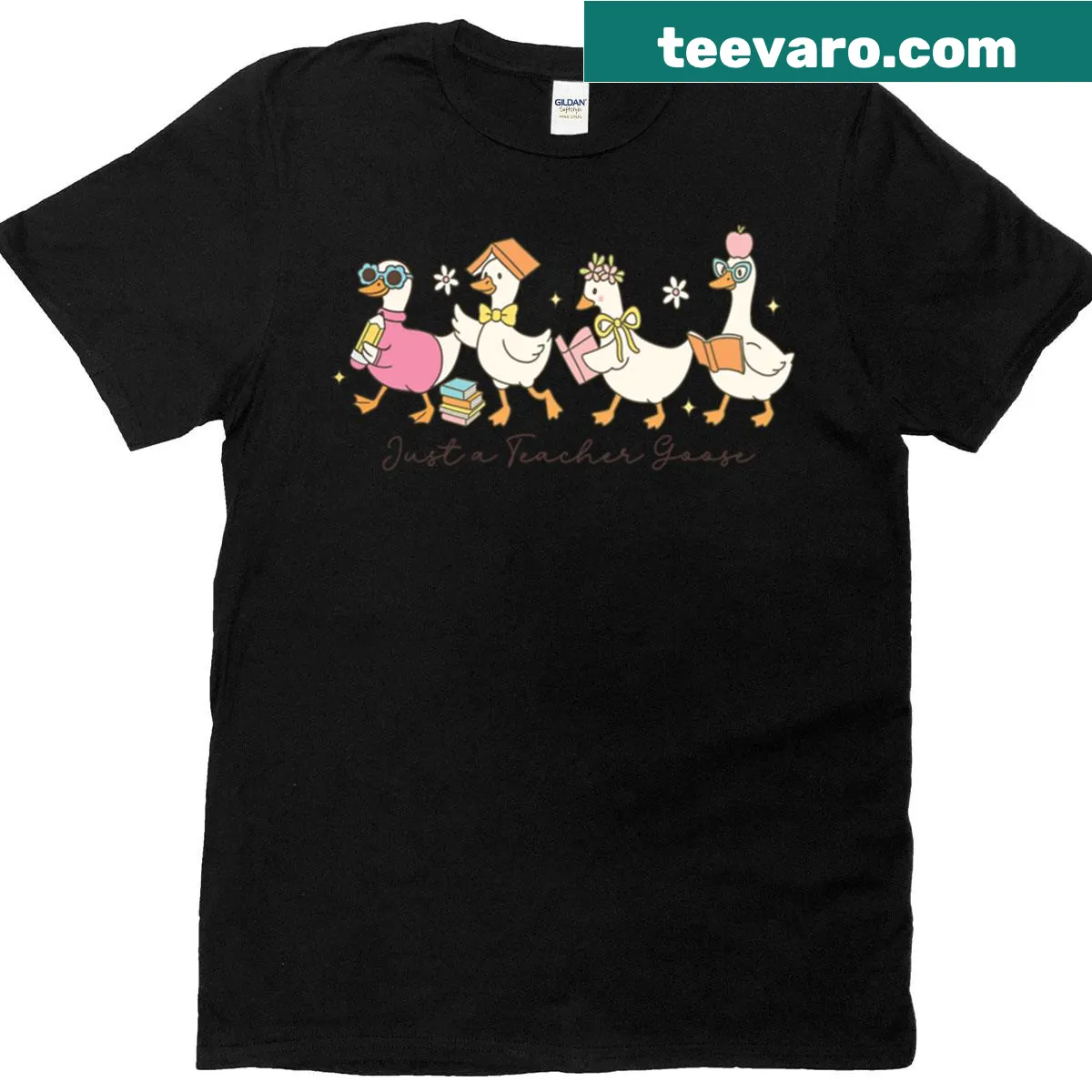 Funny teacher t-shirt featuring a humorous goose graphic — on a men's t-shirt