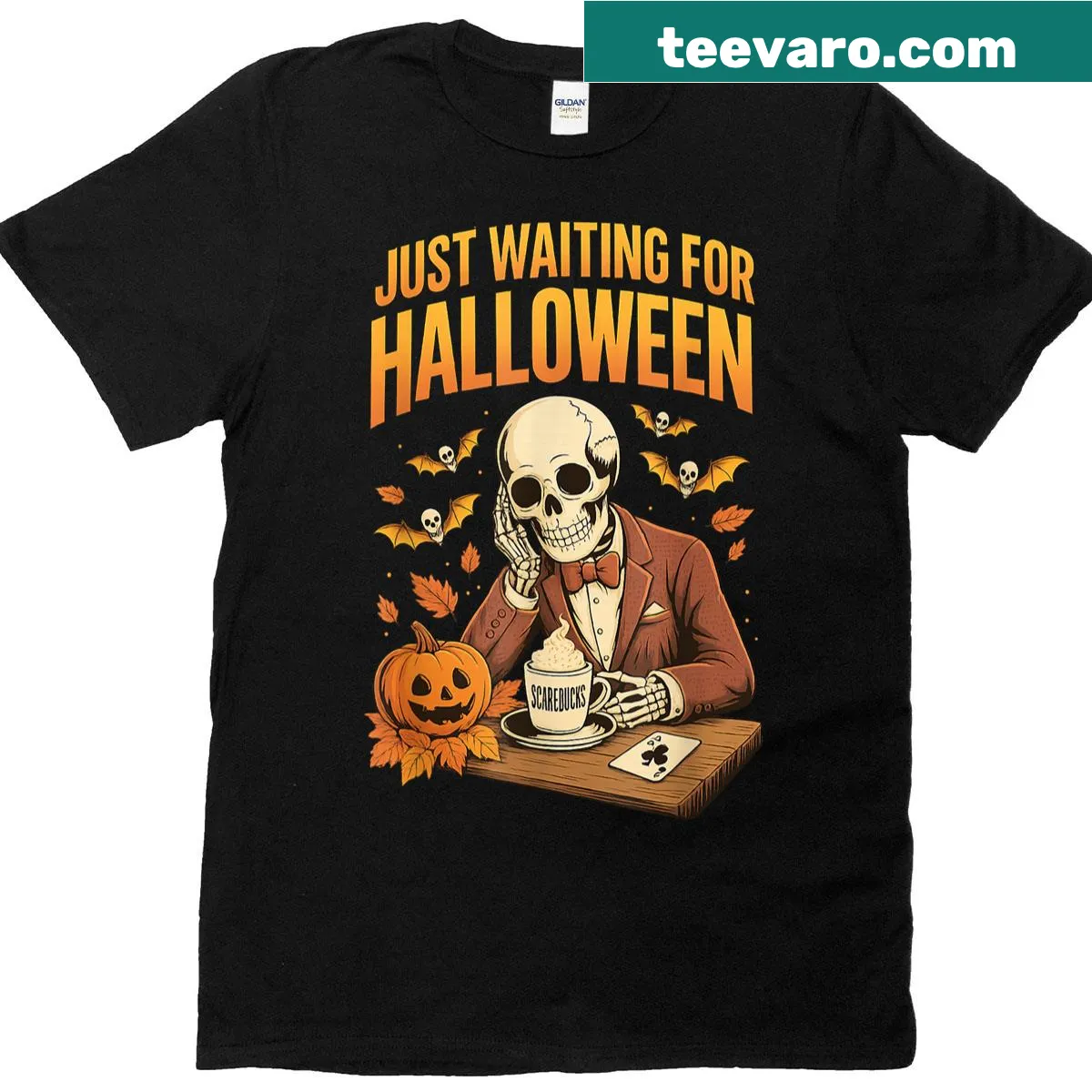 Skeleton on a beach chair in sunglasses with a drink graphic — on a men's t-shirt