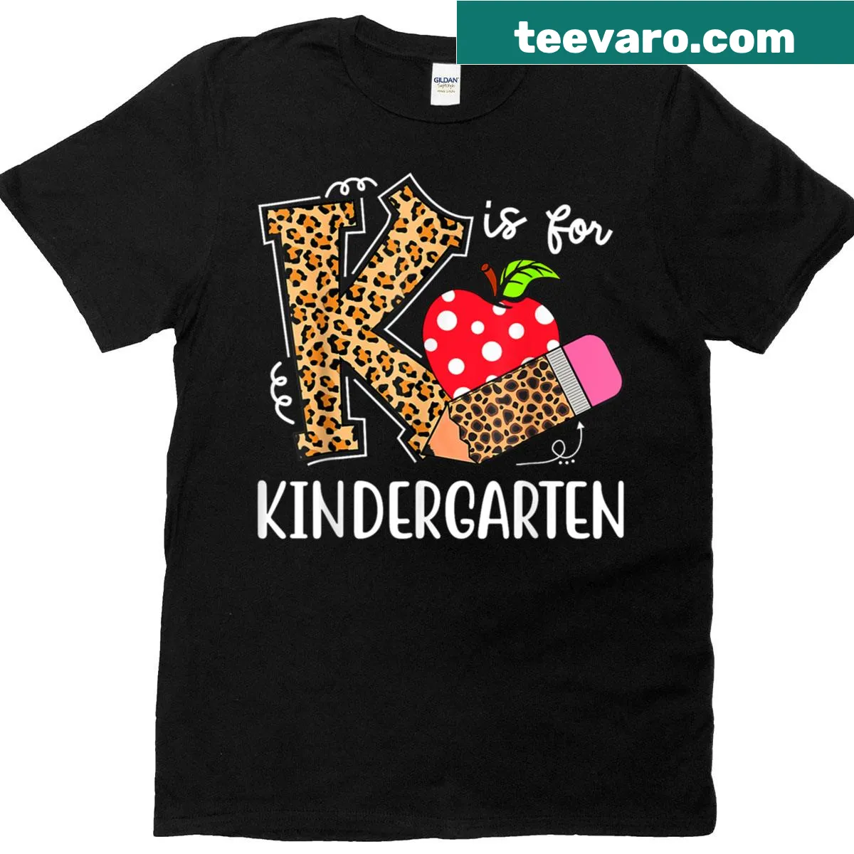 T-shirt for kindergarten teachers with leopard and letter K design — on a men's t-shirt