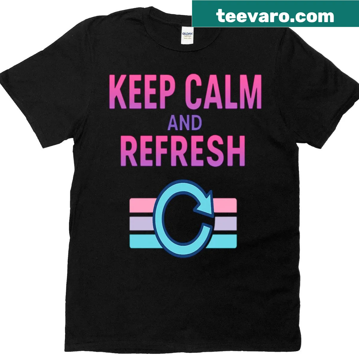 Funny 'Keep Calm And Refresh' text design on a t-shirt — on a men's t-shirt