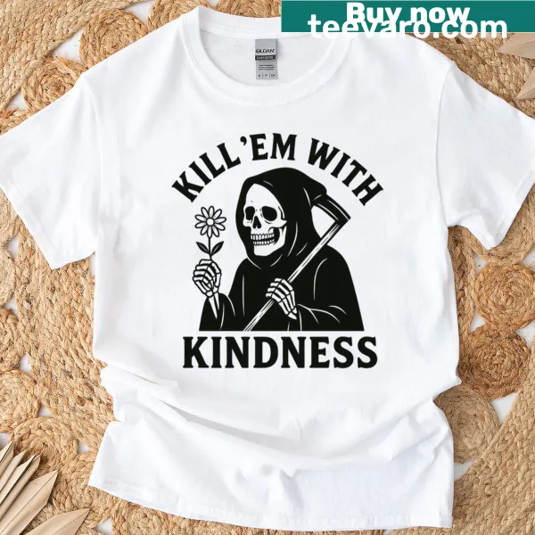Funny oversized T-shirt with a grim reaper illustration