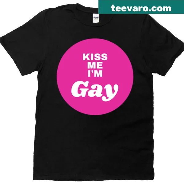 Oversized 'Kiss Me I'm Gay' text design on a t-shirt