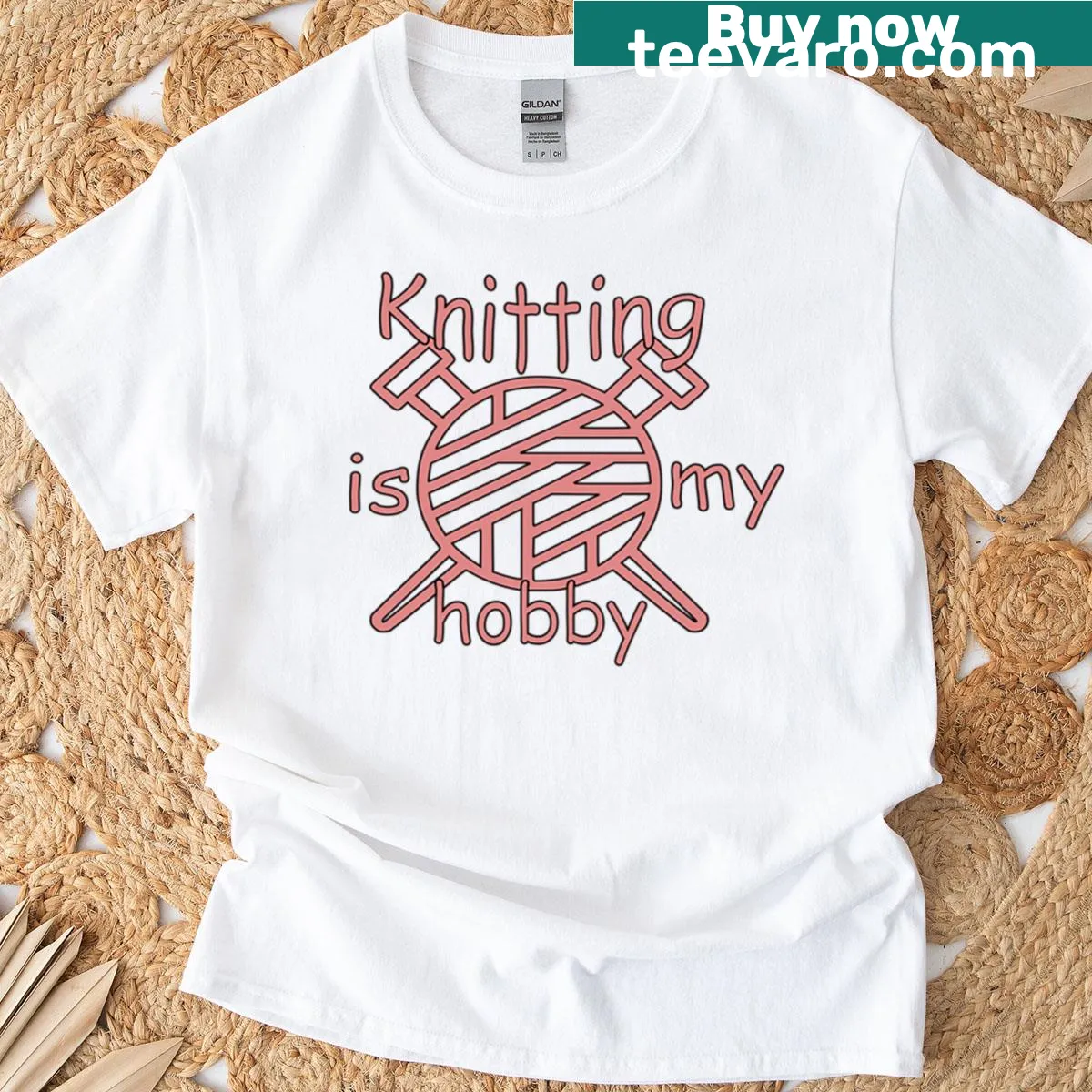 T-shirt stating Knitting Is My Hobby — on a men's t-shirt