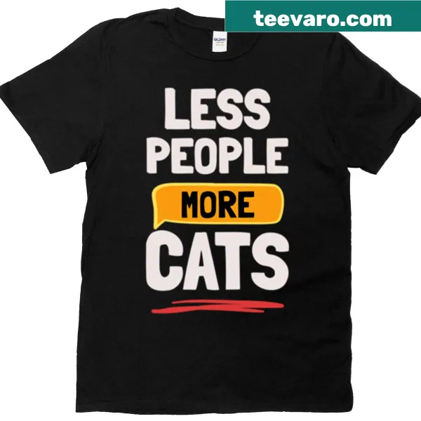 Baseball sleeve T-shirt with the slogan 'Less People More Cats'