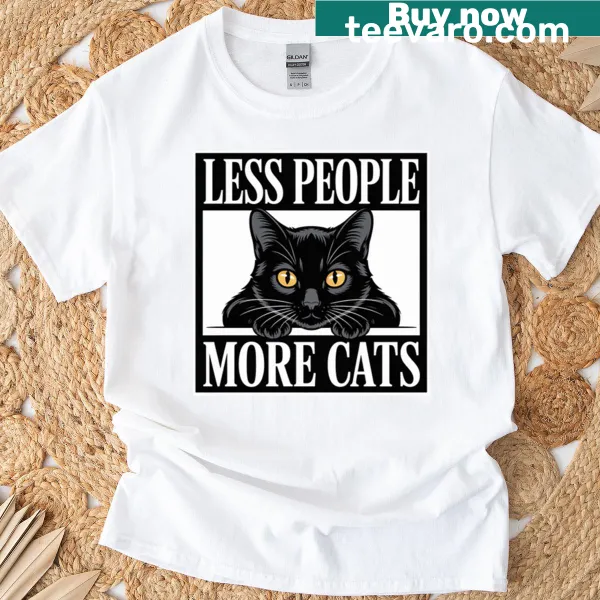 Less People More Cats motto t-shirt for cat lovers