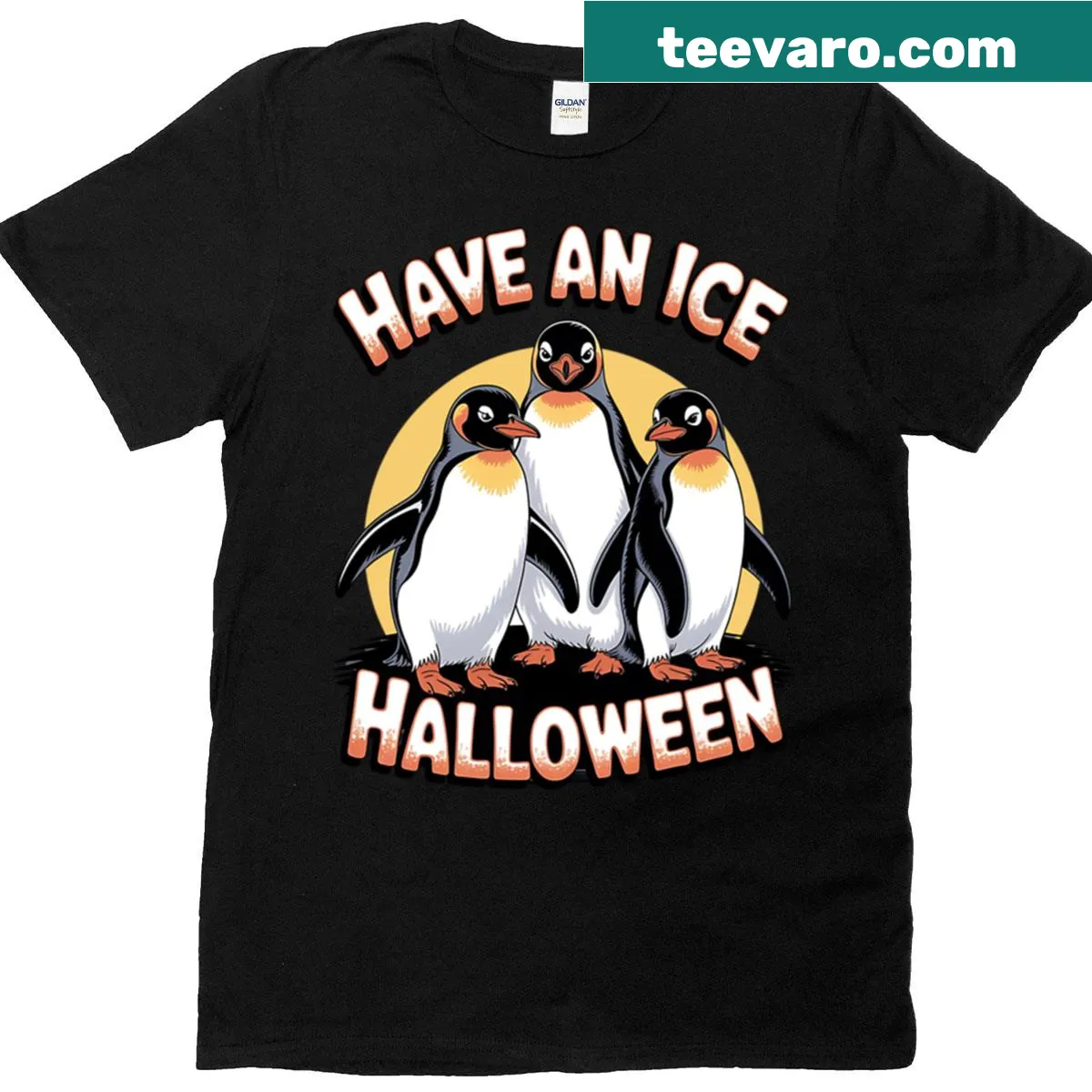 Cartoon penguin Halloween t-shirt with fun text about loving Halloween — on a men's t-shirt