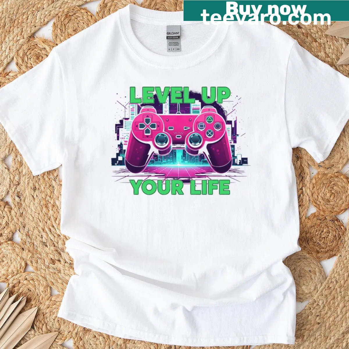 Retro gaming T-shirt with the phrase 'Level Up Your Life' — on a men's t-shirt