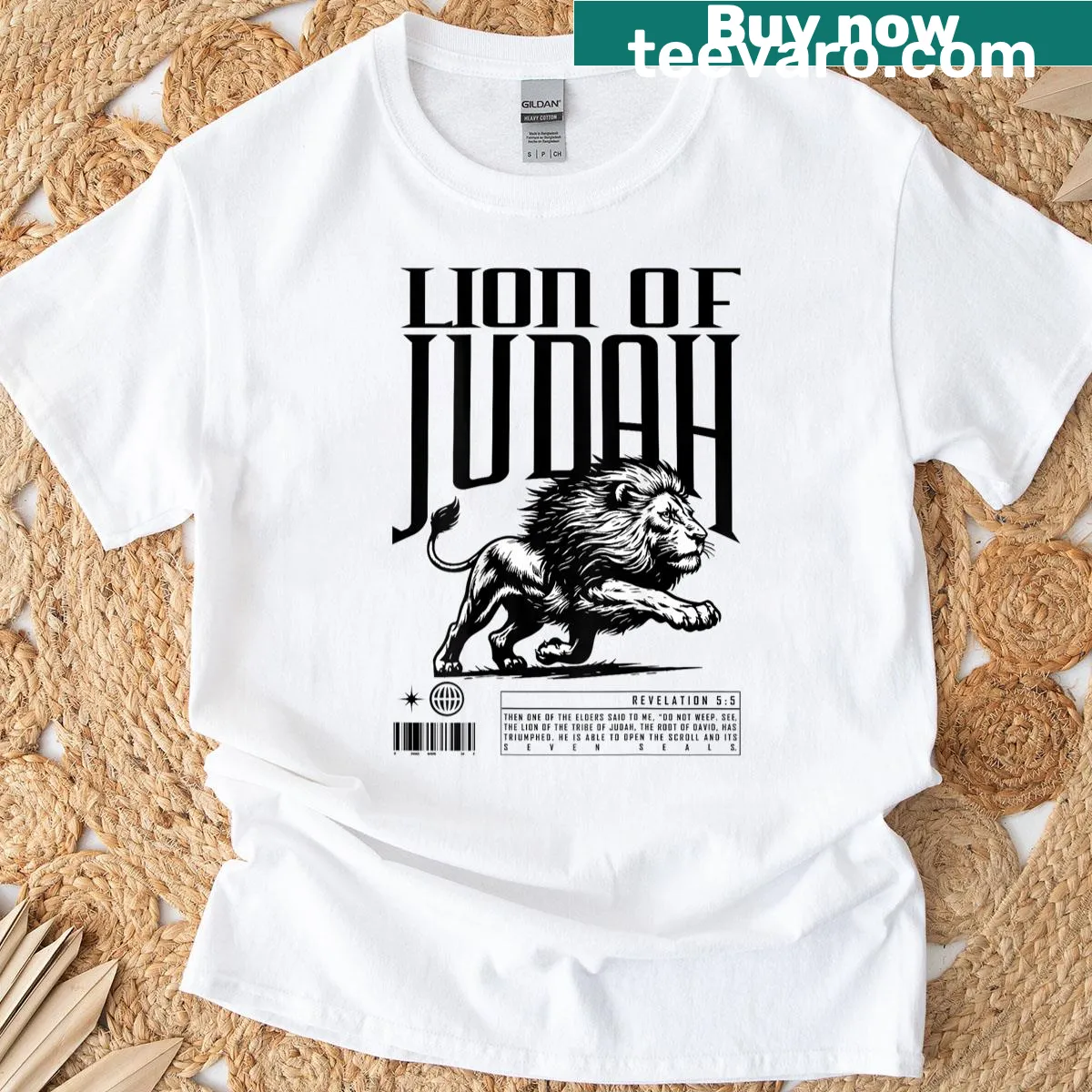 Bold Lion of Judah graphic design back print t-shirt — on a men's t-shirt