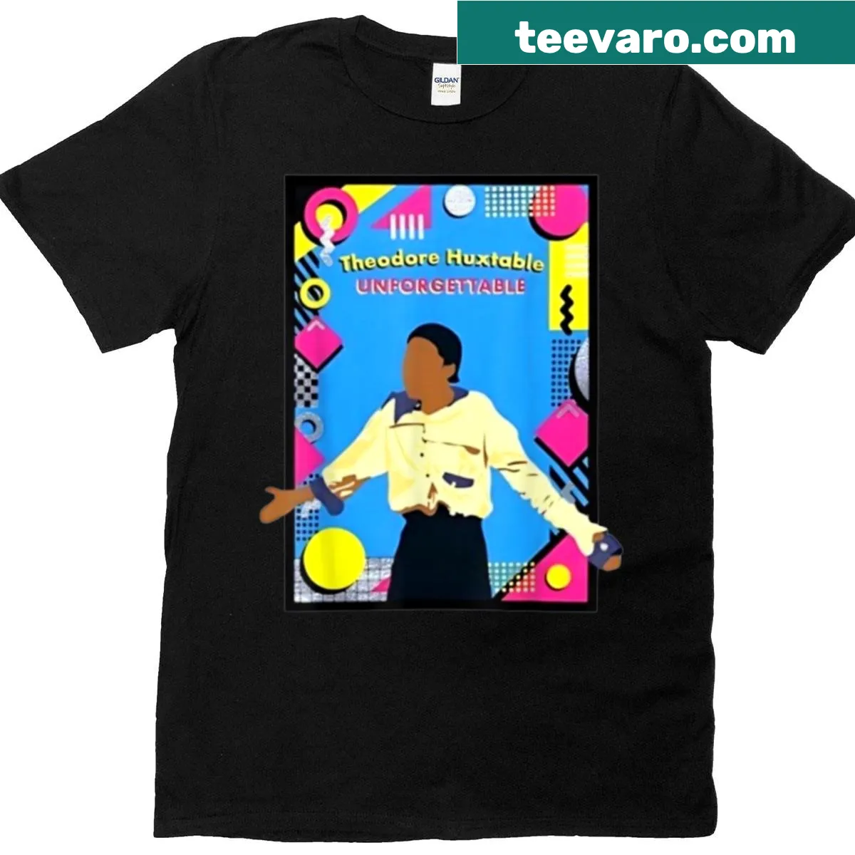 Tribute T-shirt featuring Theo Huxtable from classic TV — on a men's t-shirt