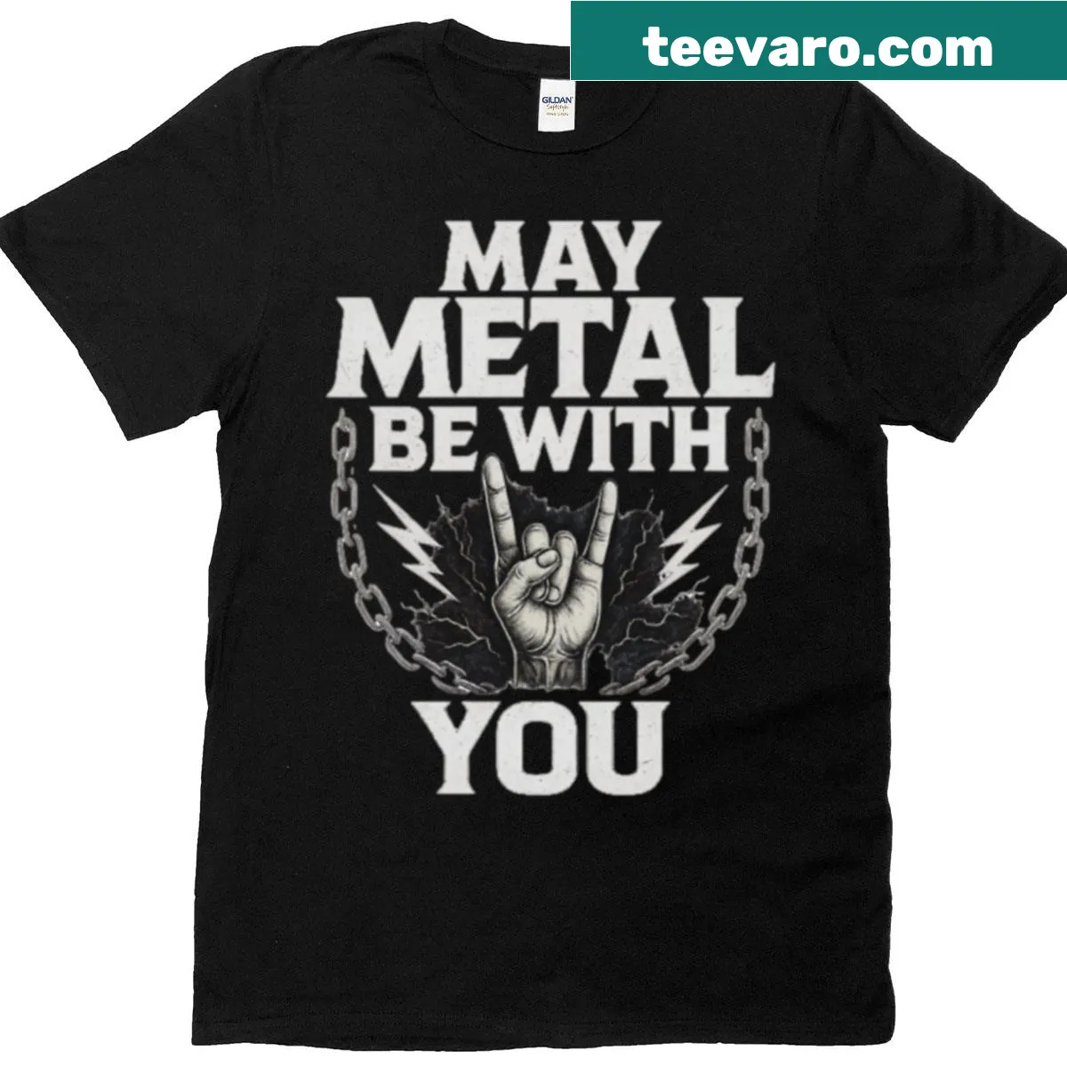 Oversized t-shirt with 'May Metal Be With You' text design — on a men's t-shirt