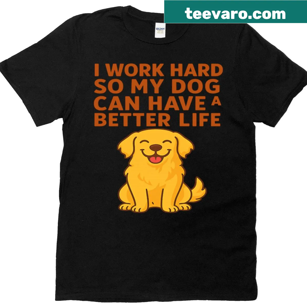 T-shirt with a cute golden retriever and funny text — on a men's t-shirt
