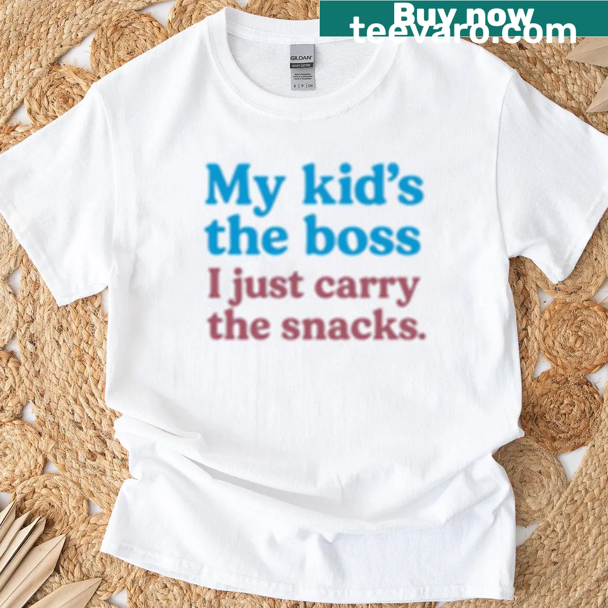 Playful shirt that states 'My Kids The Boss I Just Carry The Snacks' — on a men's t-shirt