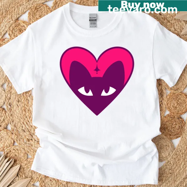 Charming cat illustration in a heart design on a tee