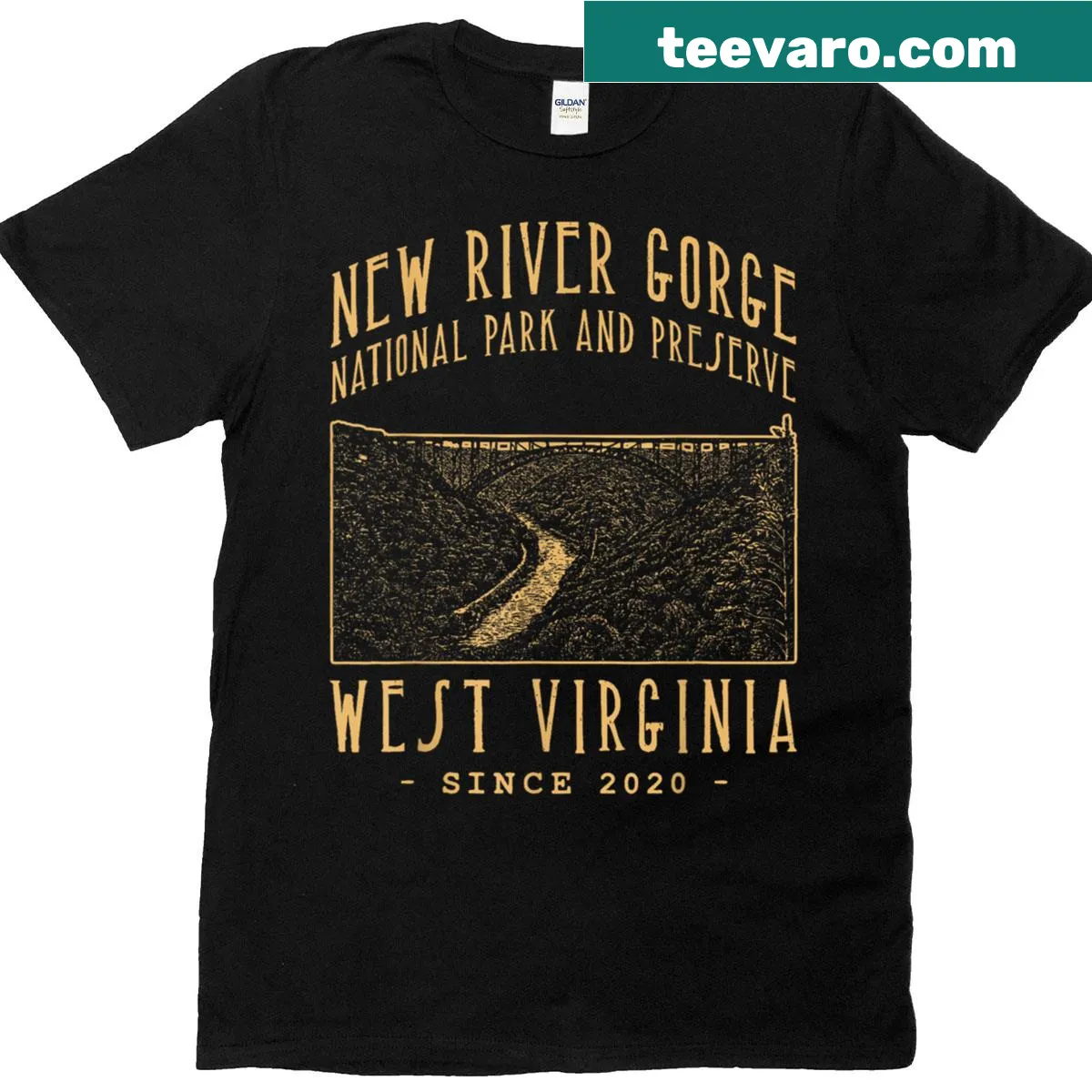 New River Gorge National Park T-shirt for campers and hikers — on a men's t-shirt